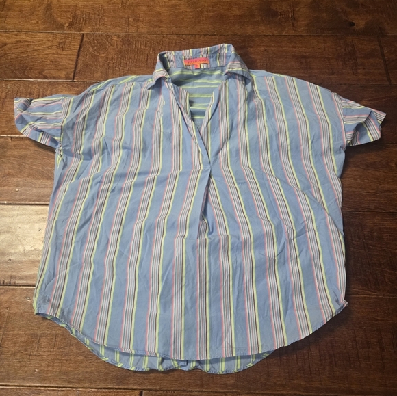 Vilagallo Blue and Green Blouse with‎ Short Sleeves - Picture 1 of 3